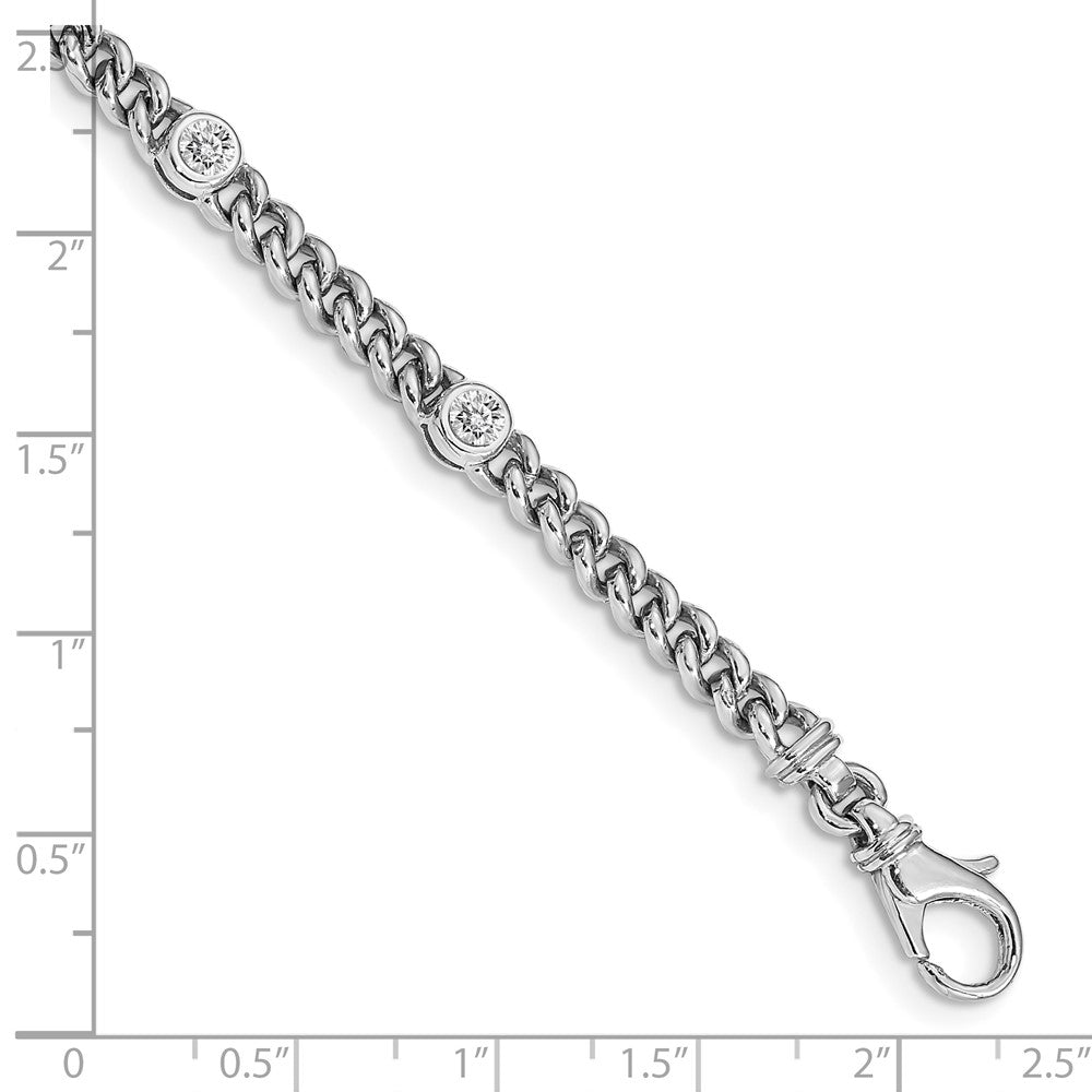 14k White Gold Complete 1 carat Round AA Diamond Bezel Curb Link 7 inch Bracelet