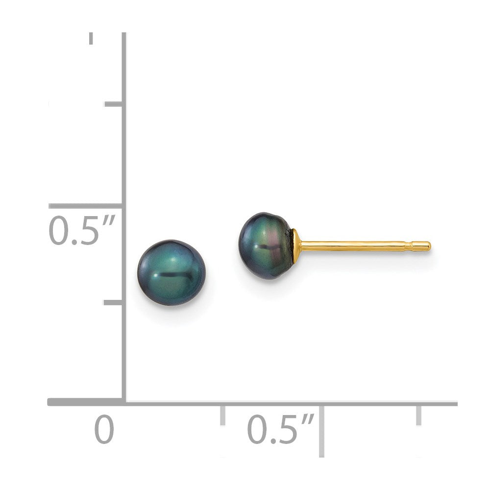 14k 4-5mm Black Button Freshwater Cultured Pearl Stud Post Earrings