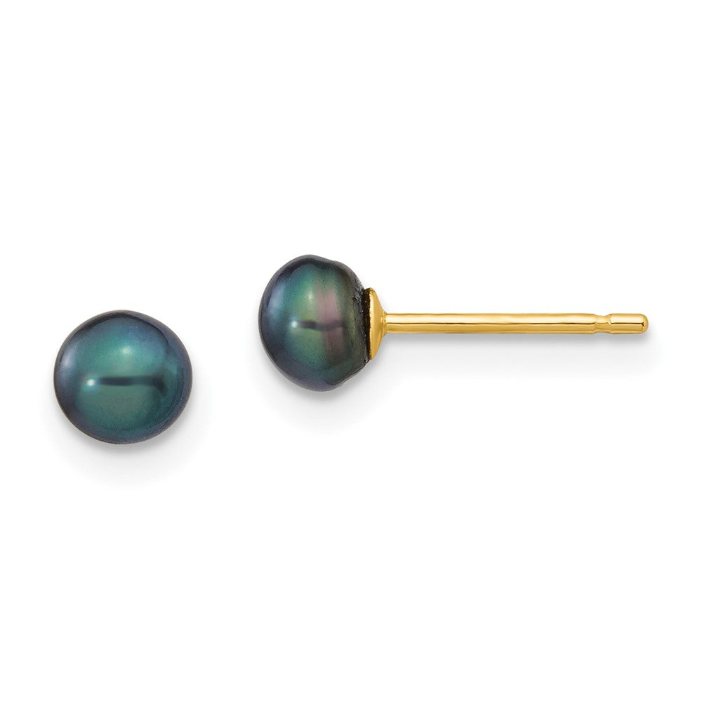 14k Yellow gold;Post;Black cultured pearl