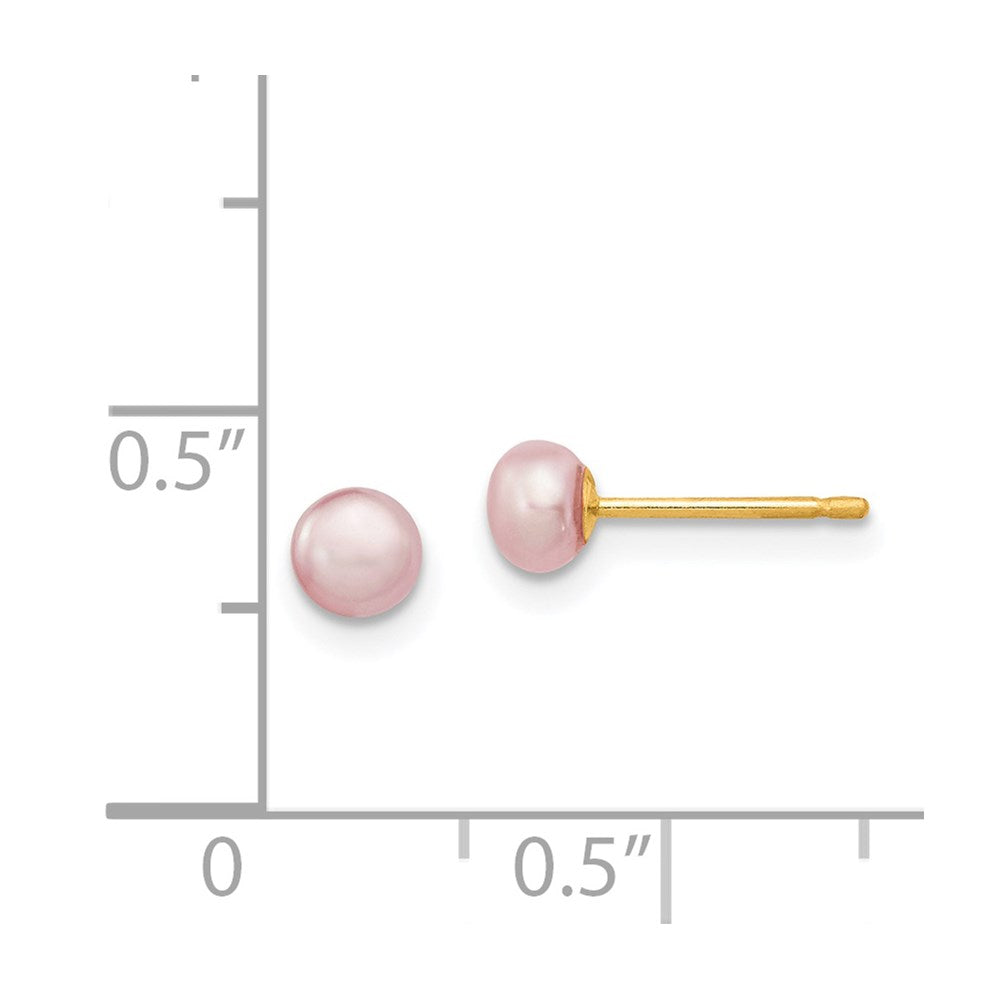 14K 4-5mm Purple Button Freshwater Cultured Pearl Stud Post Earrings