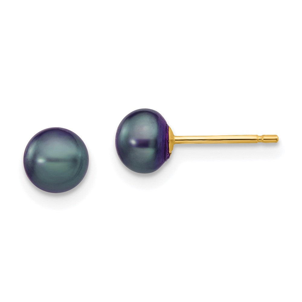 14k Yellow gold;Post;Black cultured pearl