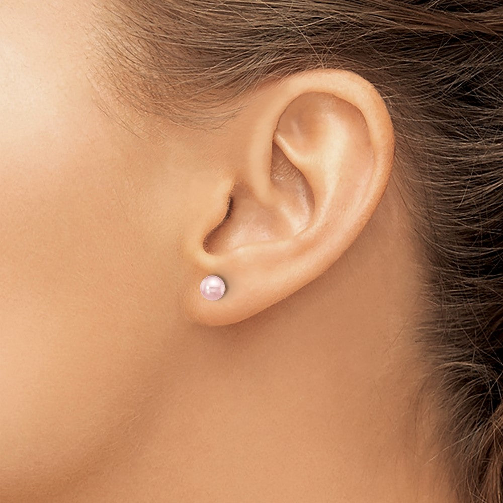 14k 5-6mm Purple Round Freshwater Cultured Pearl Stud Post Earrings