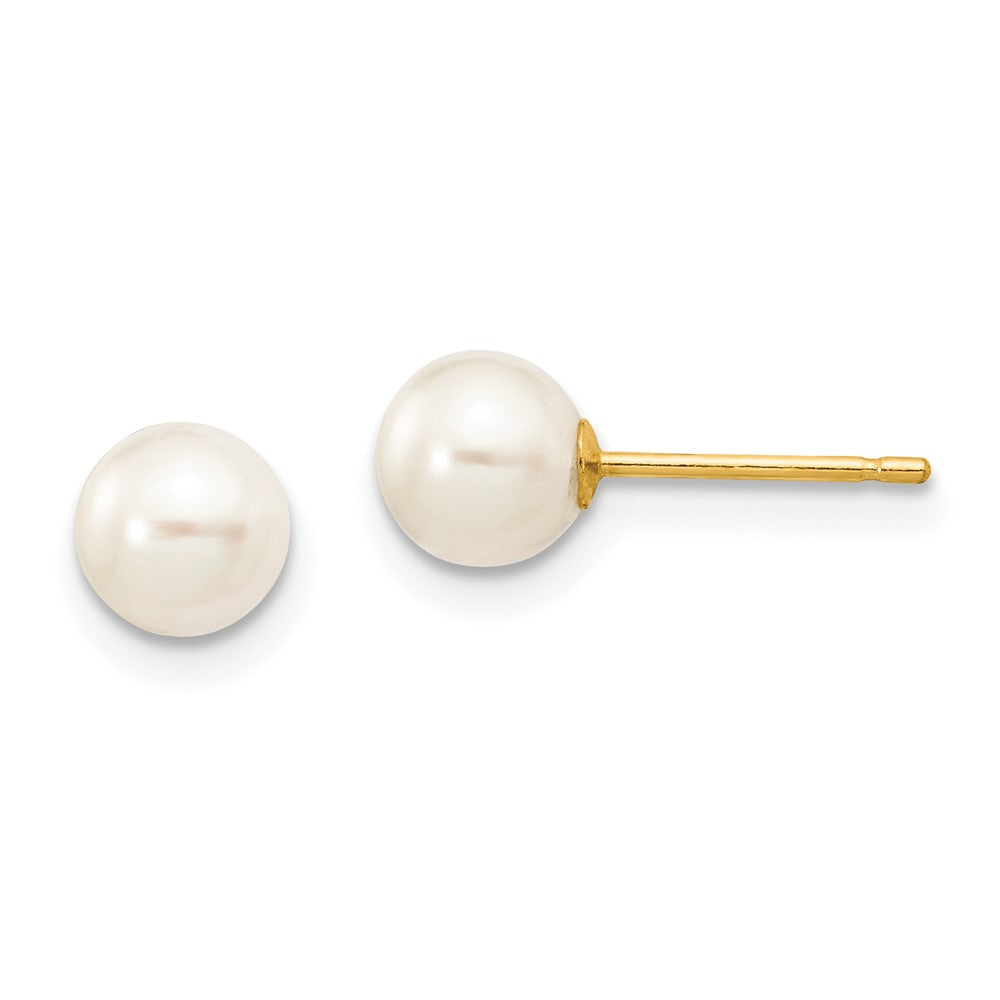 14k Yellow gold;Post;Freshwater cultured pearl;Round