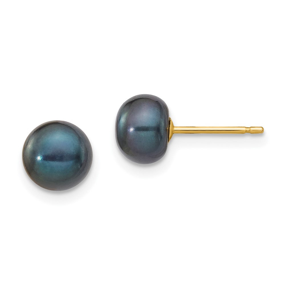 14k Yellow gold;Post;Black cultured pearl