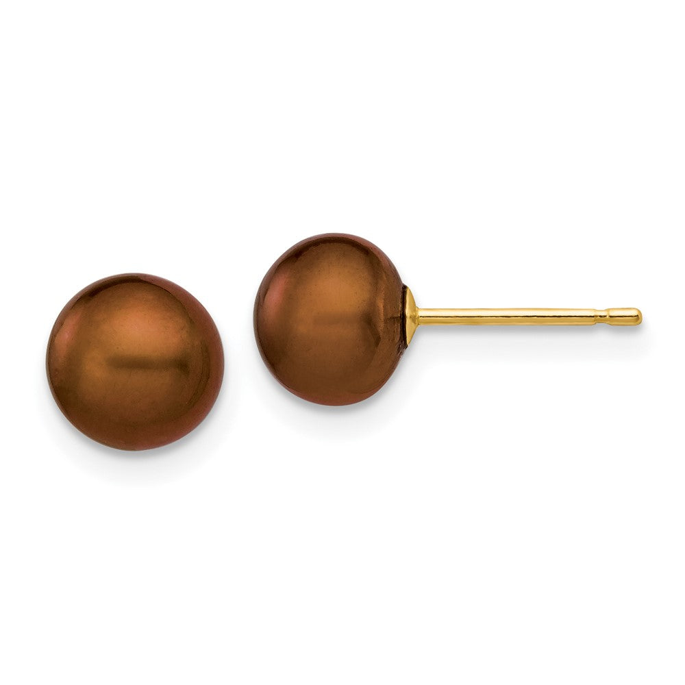 14k Yellow gold;Post;Dyed;Freshwater cultured pearl