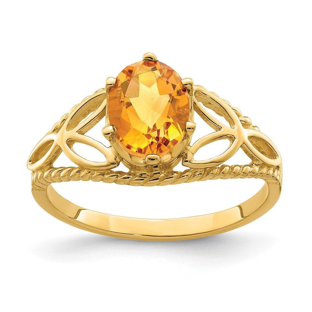 Casted;Polished;14k Yellow gold;Genuine;In-house sizing;Citrine;Diamond;Avail. in 14k white gold;Prong set