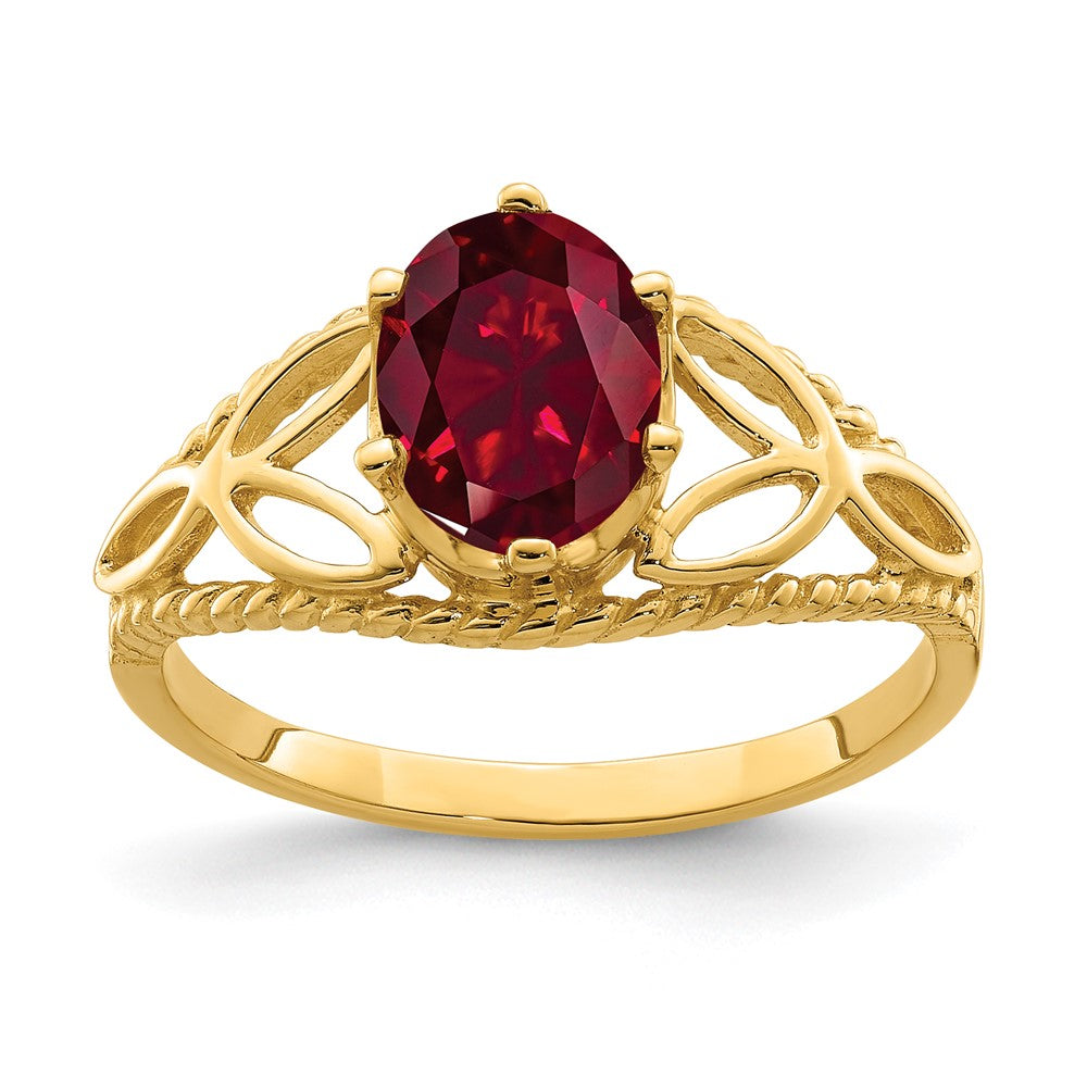 Casted;Polished;14k Yellow gold;Created;In-house sizing;Diamond;Ruby;Avail. in 14k white gold;Prong set