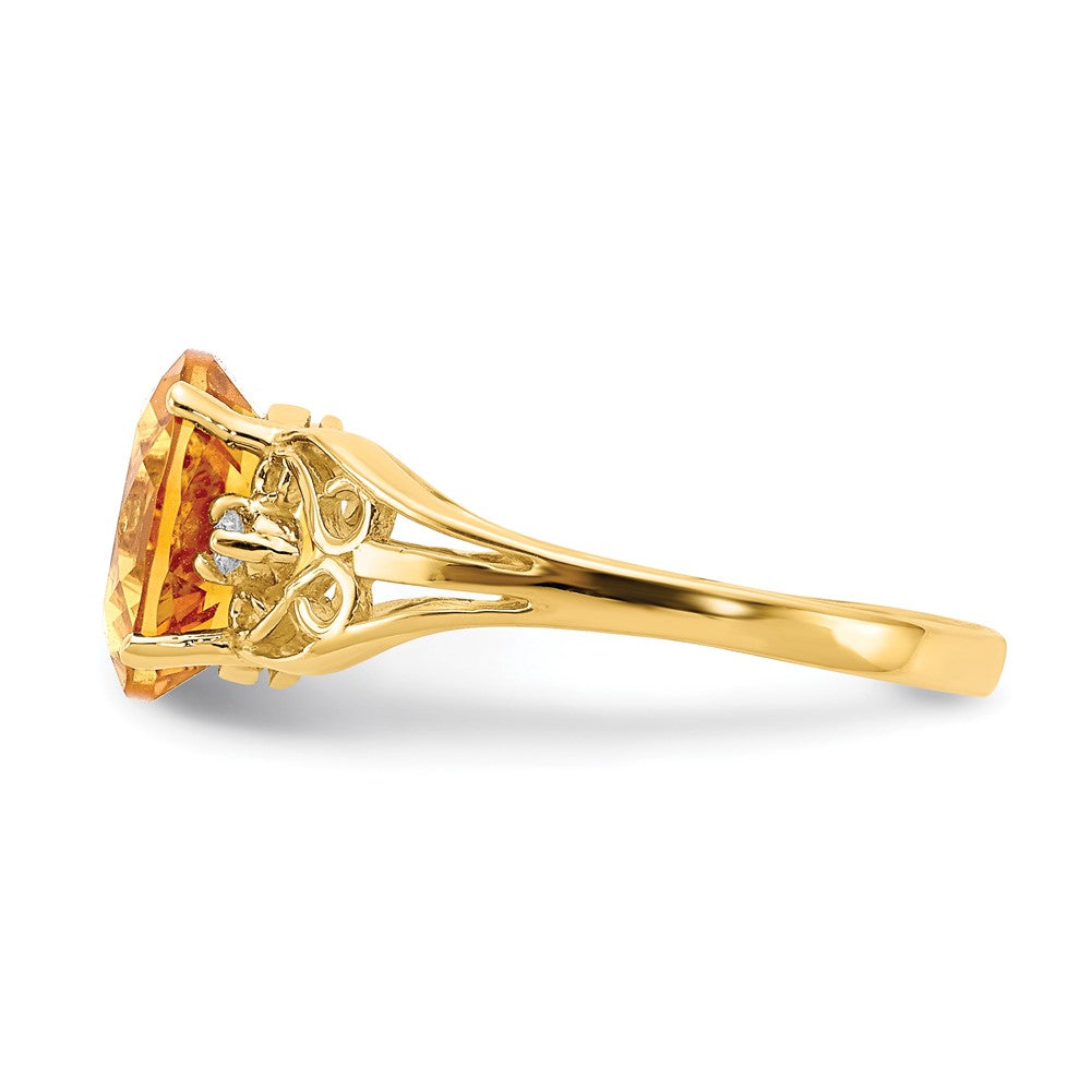 14k 9x7mm Oval Citrine AA Diamond ring