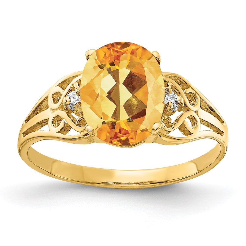 Casted;Polished;14k Yellow gold;Genuine;In-house sizing;Citrine;Diamond;Avail. in 14k white gold;Prong set;AA quality