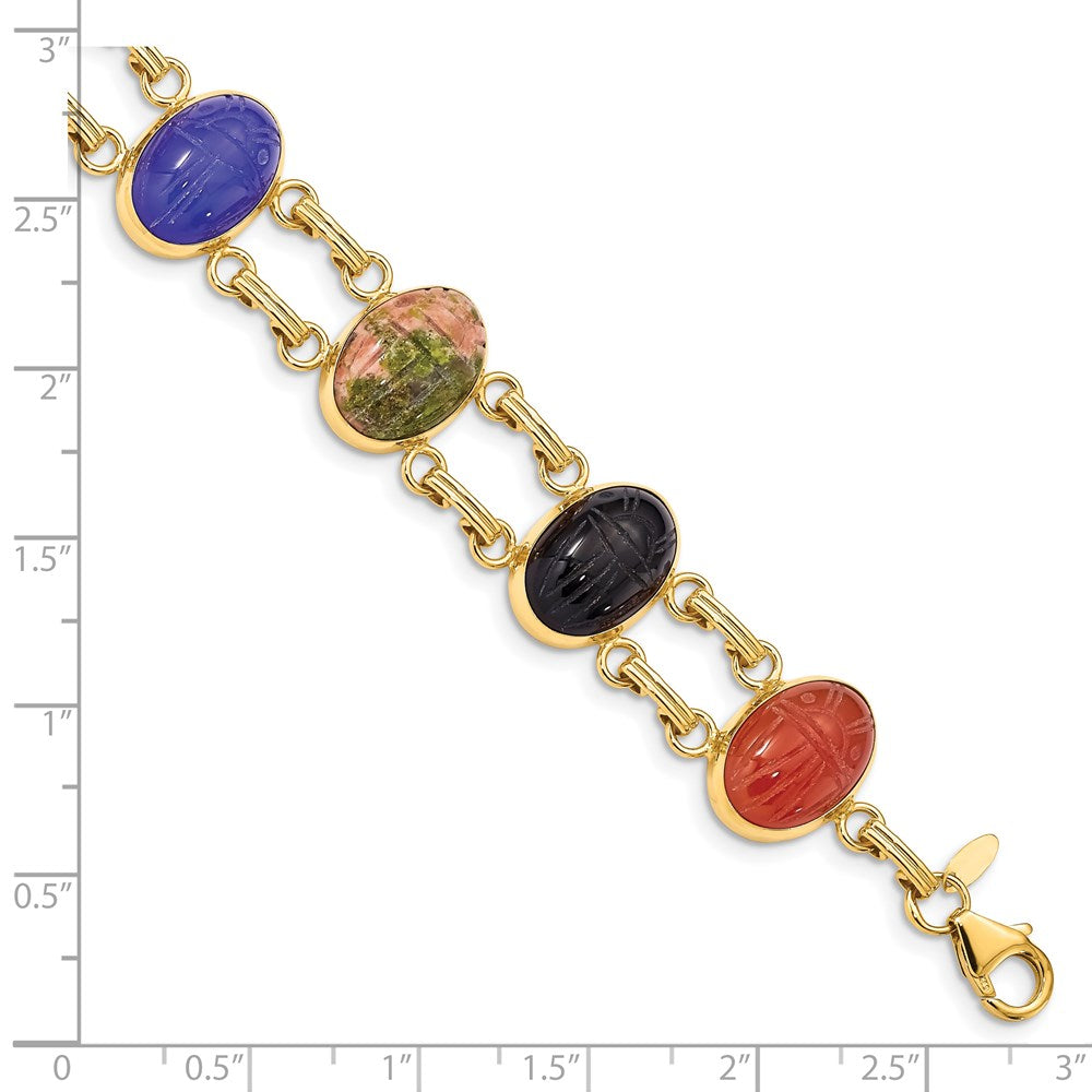 14k 14x10mm BlackOnyx/BlueOnyx/GreenOnyx/Carnelian/Epidote/Rhodonite/TigersEye 7 inch Scarab Bracelet