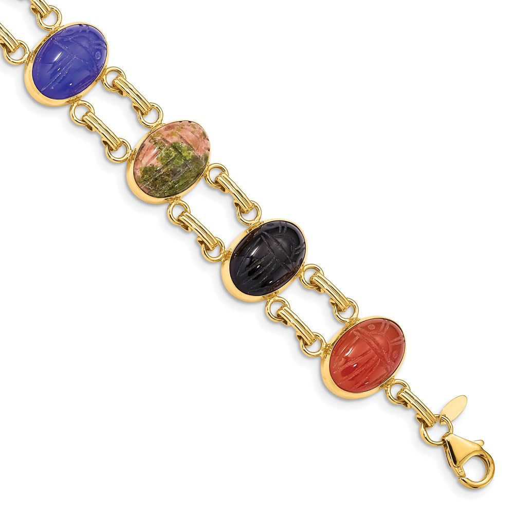 Polished;14k Yellow gold;Open back;Genuine;Carnelian;Tigers eye;Fancy lobster;Black Onyx;Blue Onyx;Green Onyx;Epidote;Rhodonite