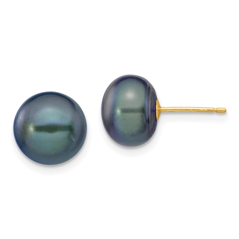 14k Yellow gold;Post;Black cultured pearl