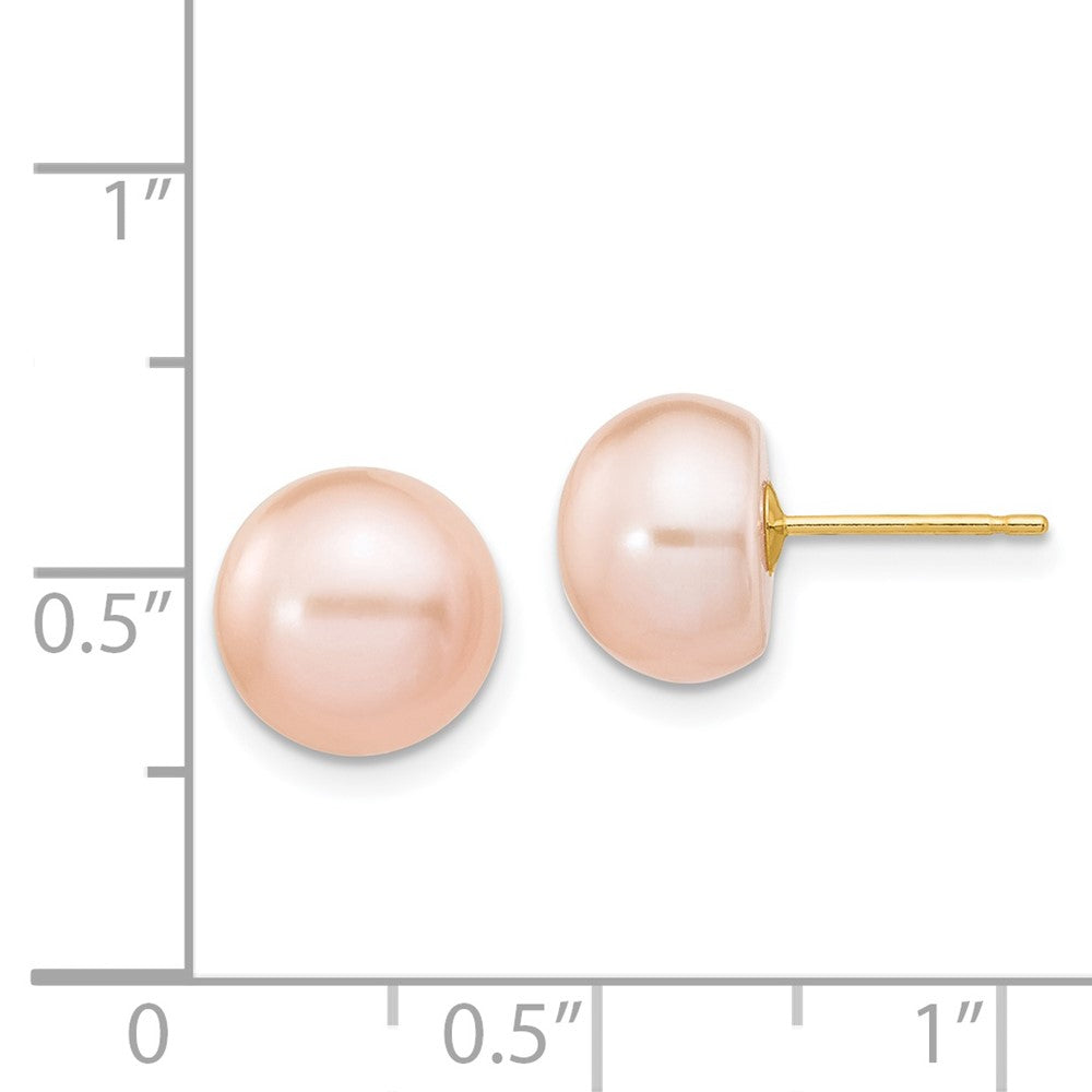 14k 9-10mm Pink Button Freshwater Cultured Pearl Stud Post Earrings