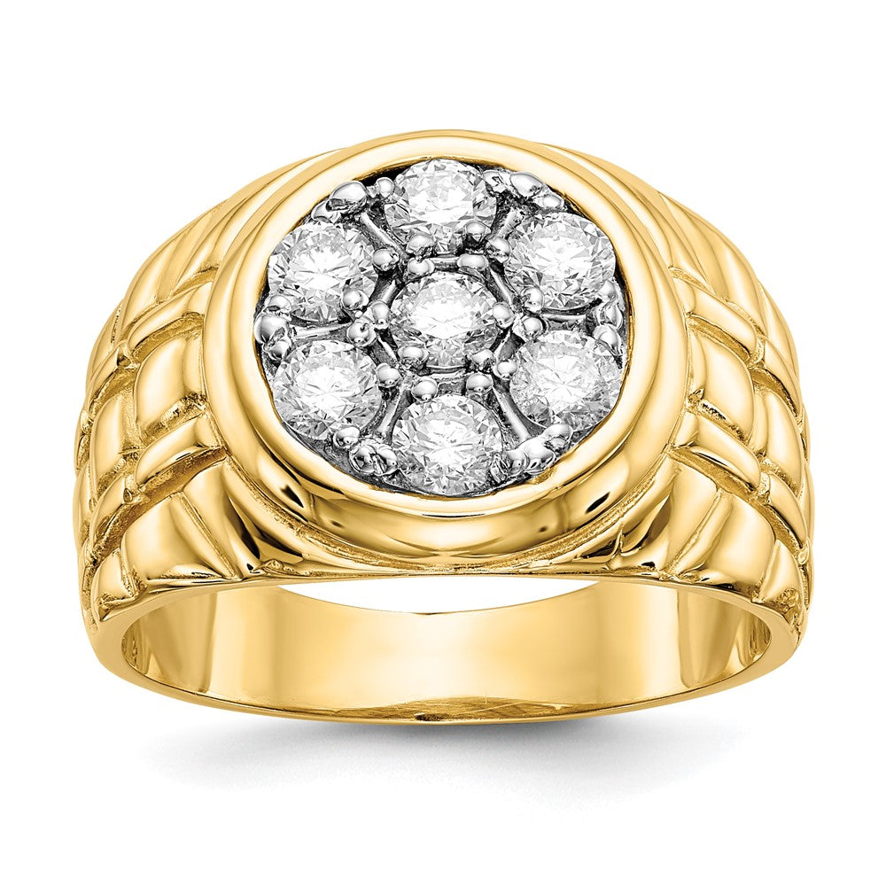 Casted;Polished;14k Yellow gold;Open back;Avail. in 10k yellow gold;Avail. in 18k yellow gold;Avail. in 14k white gold;Avail. in platinum;Not engraveable;Prong set;Avail. in 10k white gold;Avail. in 18k white gold;Mens;Two-tone