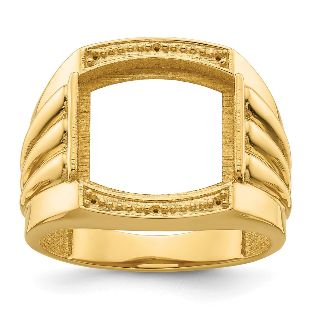 Casted;Polished;14k Yellow gold;Open back;Avail. in 10k yellow gold;Avail. in 18k yellow gold;Avail. in 14k white gold;Avail. in platinum;Not engraveable;Prong set;Sizing 2-3 weeks;5 sizes up, 2 sizes down;Avail. in 10k white gold;Avail. in 18k white gold;Mens