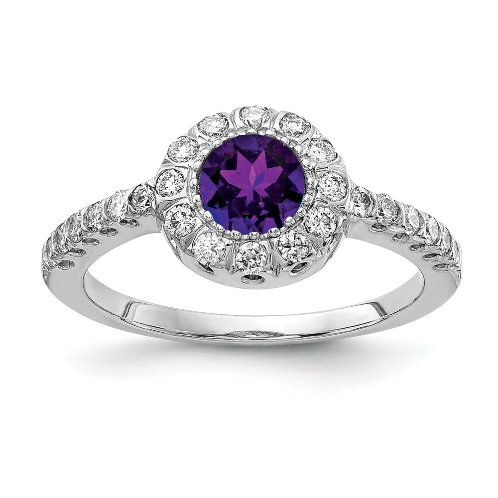 Casted;Polished;14K White gold;Genuine;Amethyst;Diamond;Avail. in 10k yellow gold;Avail. in 18k yellow gold;Avail. in 14k yellow gold;Avail. in platinum;Channel set;Avail. in 18k white gold;AA quality;Fish Tail