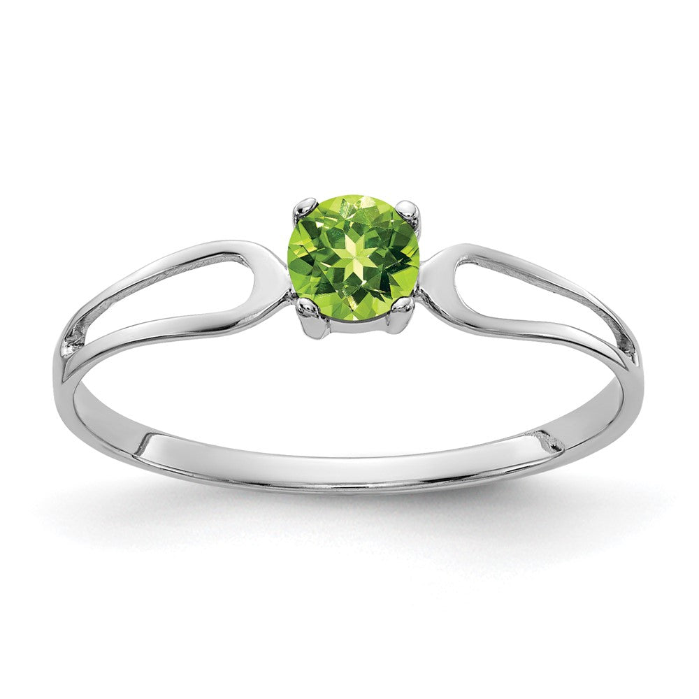 Casted;Polished;14K White gold;Genuine;Peridot;Avail. in 10k yellow gold;Avail. in 18k yellow gold;Avail. in platinum;Channel set;Avail. in 18k white gold