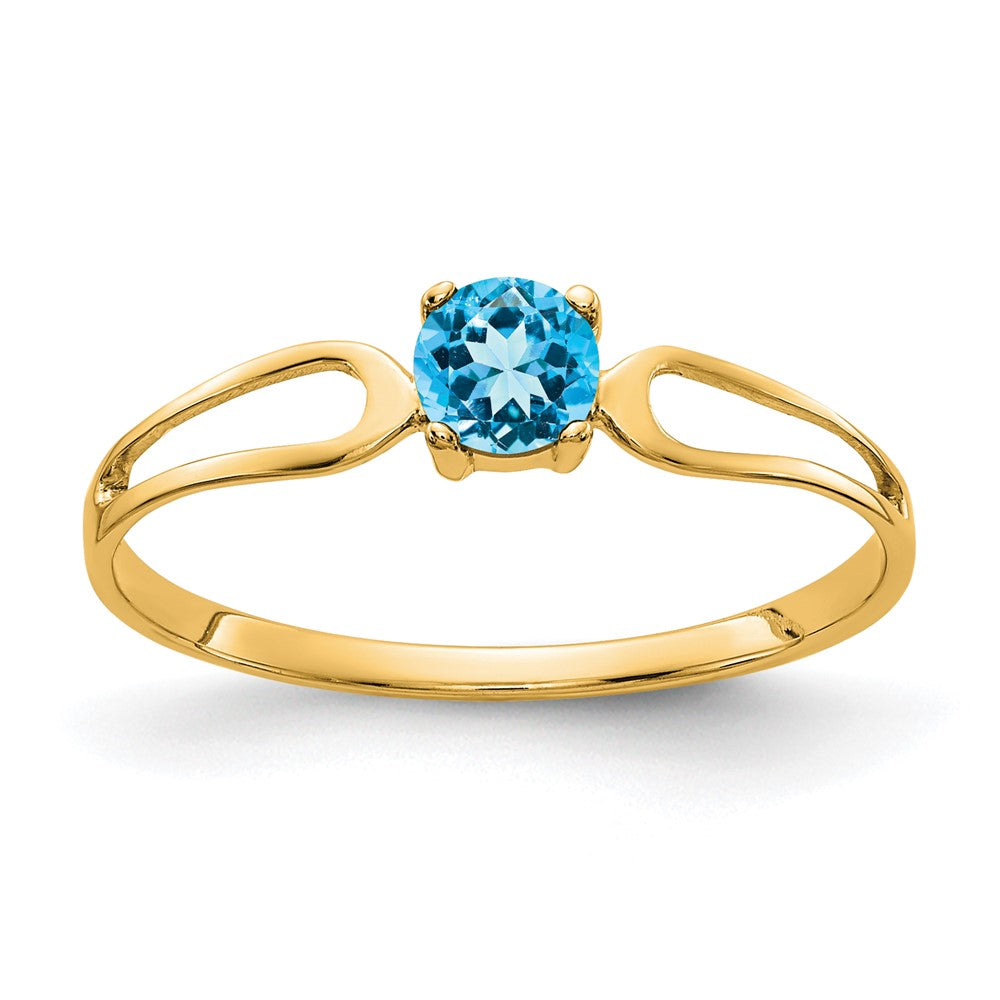 Casted;Polished;14k Yellow gold;Genuine;Blue topaz;Avail. in 10k yellow gold;Avail. in 18k yellow gold;Avail. in platinum;Channel set;Avail. in 18k white gold