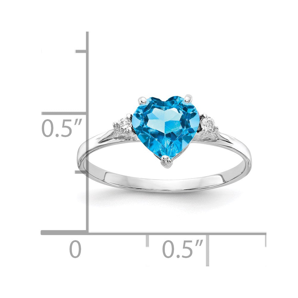 14k White Gold 7mm Heart Blue Topaz AA Diamond ring