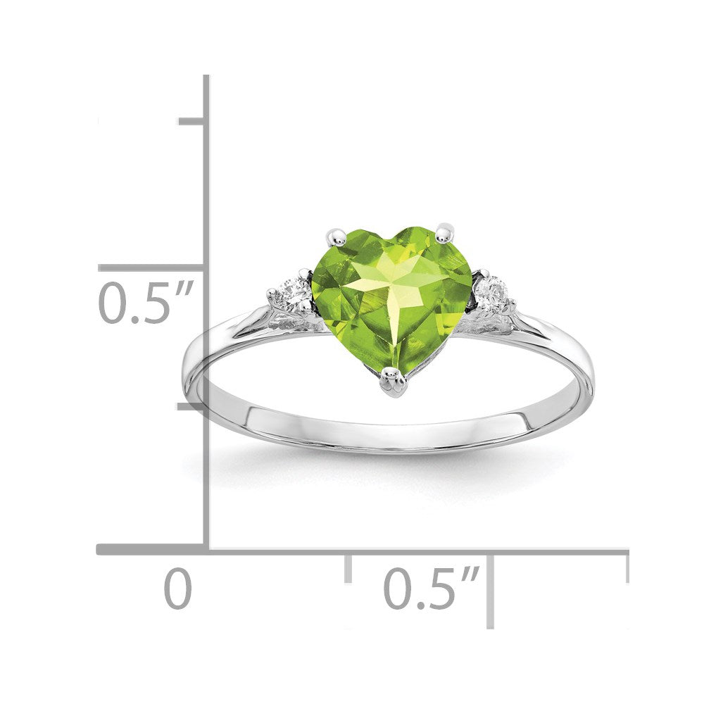 14k White Gold 7mm Heart Peridot AA Diamond ring