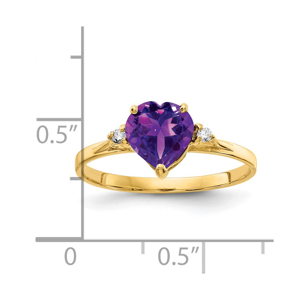 14k 7mm Heart Amethyst AA Diamond ring