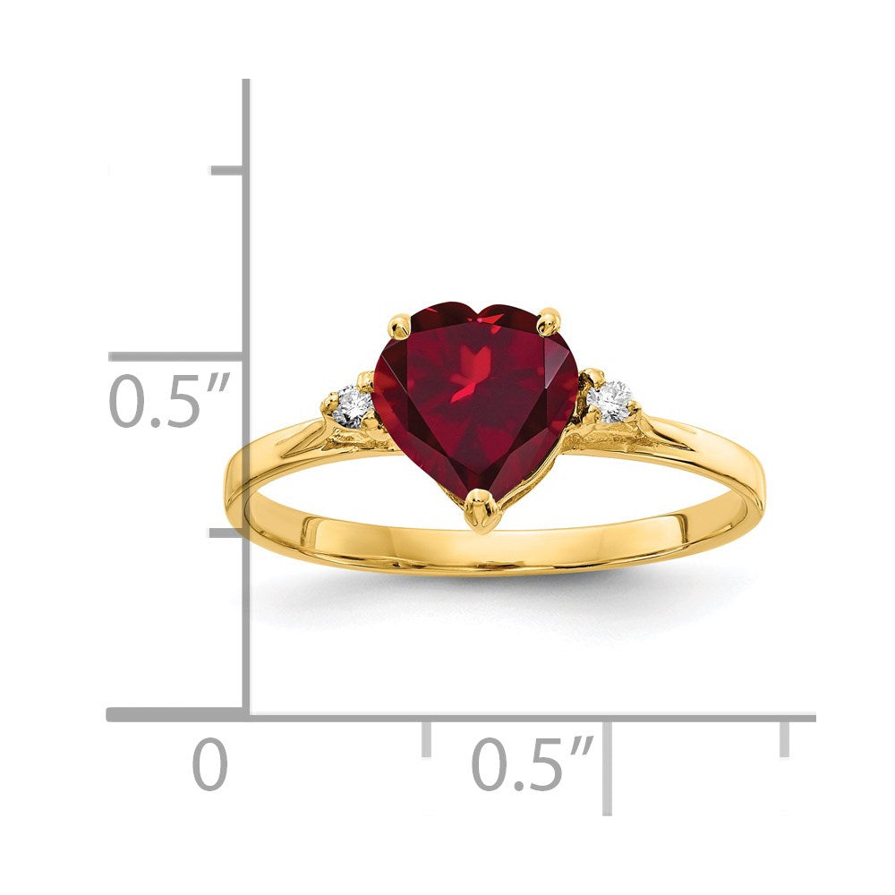 14k 7mm Heart Created Ruby AA Diamond ring
