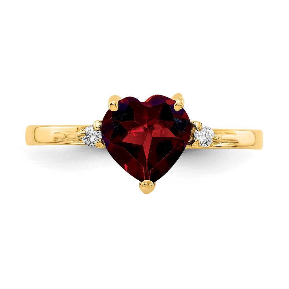 14k 7mm Heart Garnet AA Diamond ring