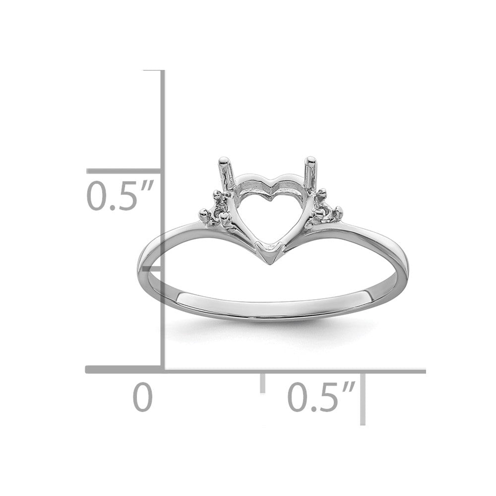 14k White Gold Polished .03ct. Diamond & 6mm Heart Gemstone Ring Mounting