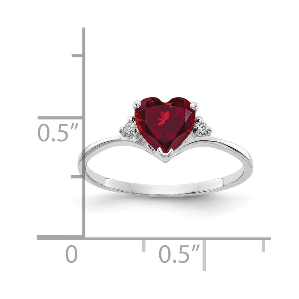 14k White Gold 6mm Heart Created Ruby AAA Diamond ring