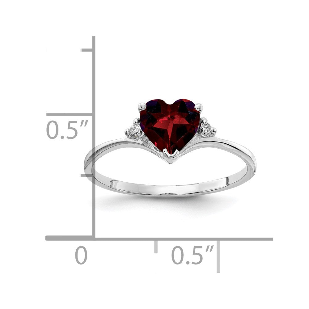 14k White Gold 6mm Heart Garnet AA Diamond ring