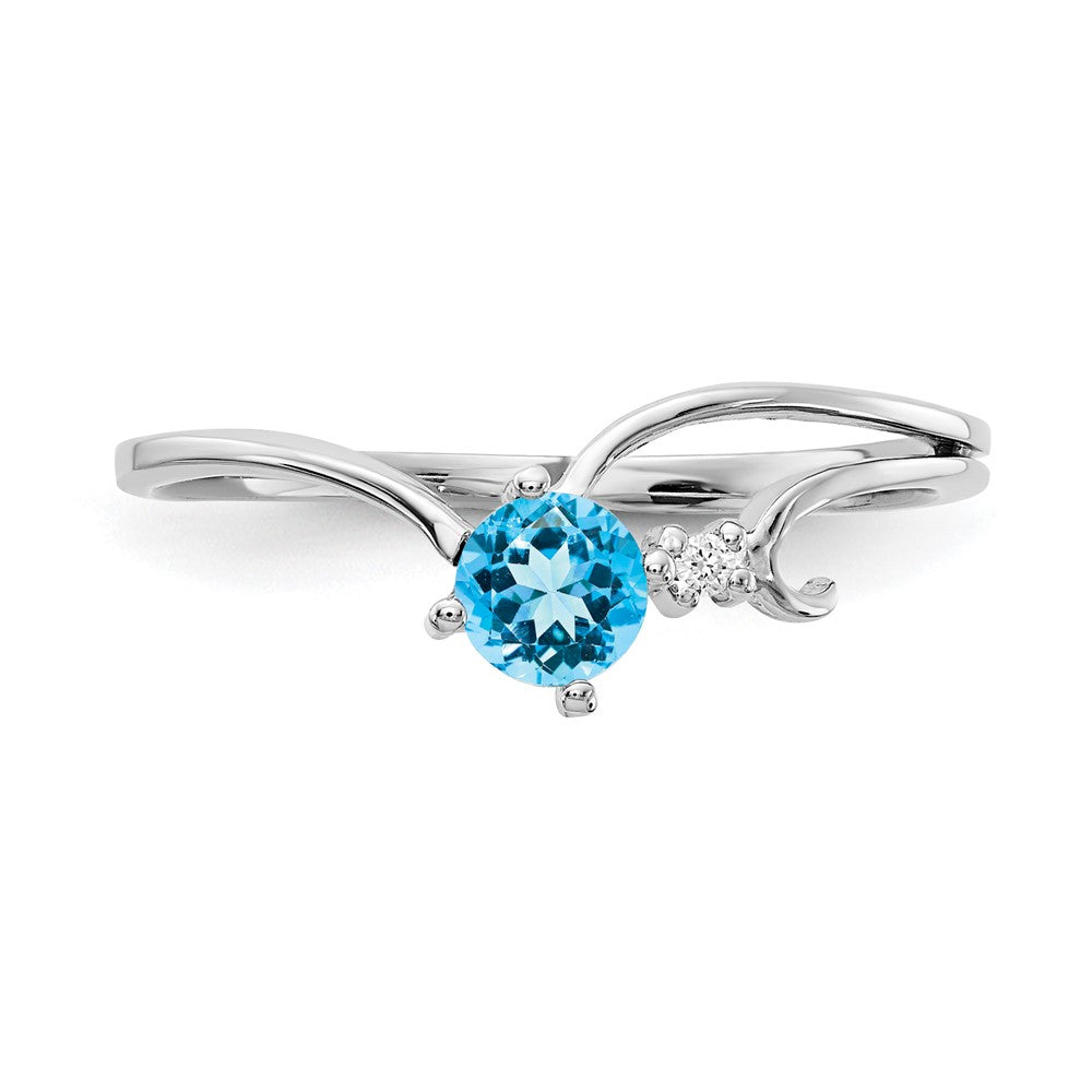 14k White Gold 4mm Blue Topaz AA Diamond ring