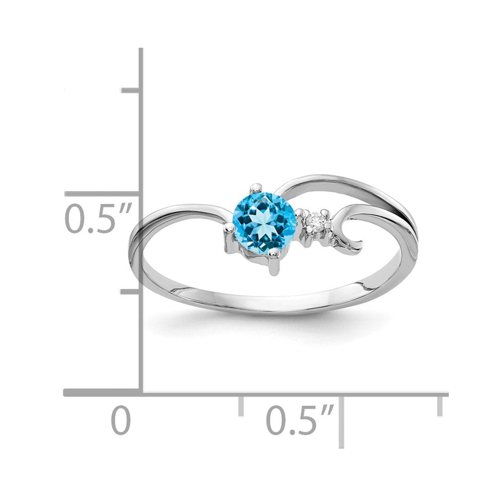 14k White Gold 4mm Blue Topaz AA Diamond ring