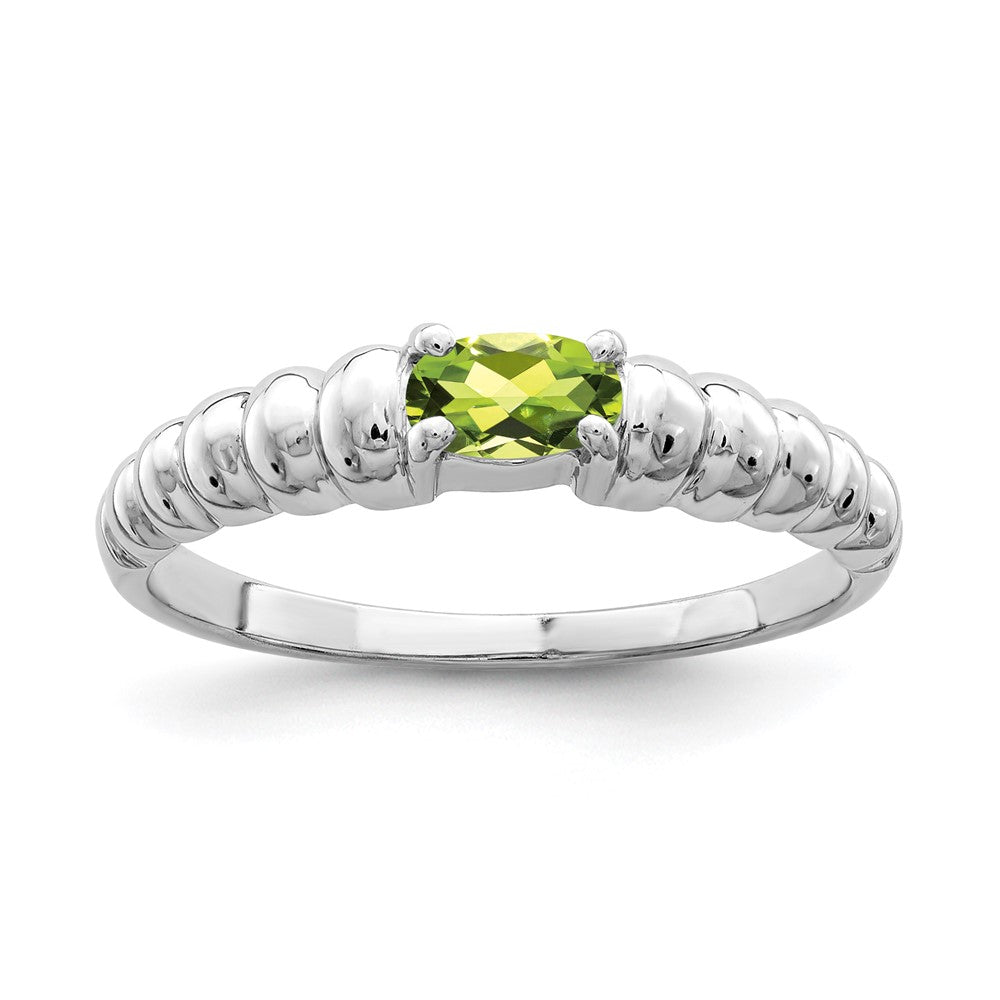 Casted;Polished;14K White gold;Peridot;Avail. in 10k yellow gold;Avail. in 18k yellow gold;Avail. in 14k yellow gold;Avail. in platinum;Channel set;Avail. in 18k white gold;Oval
