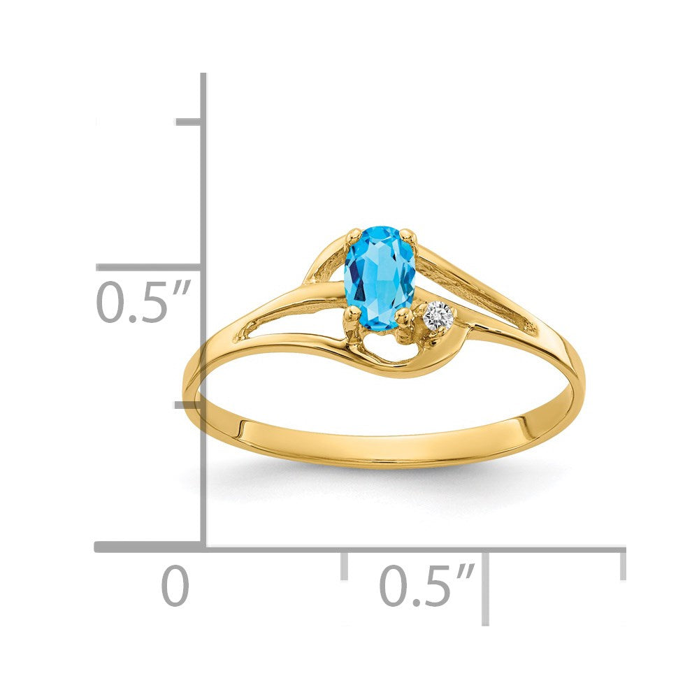 14k 5x3mm Oval Blue Topaz AA Diamond ring