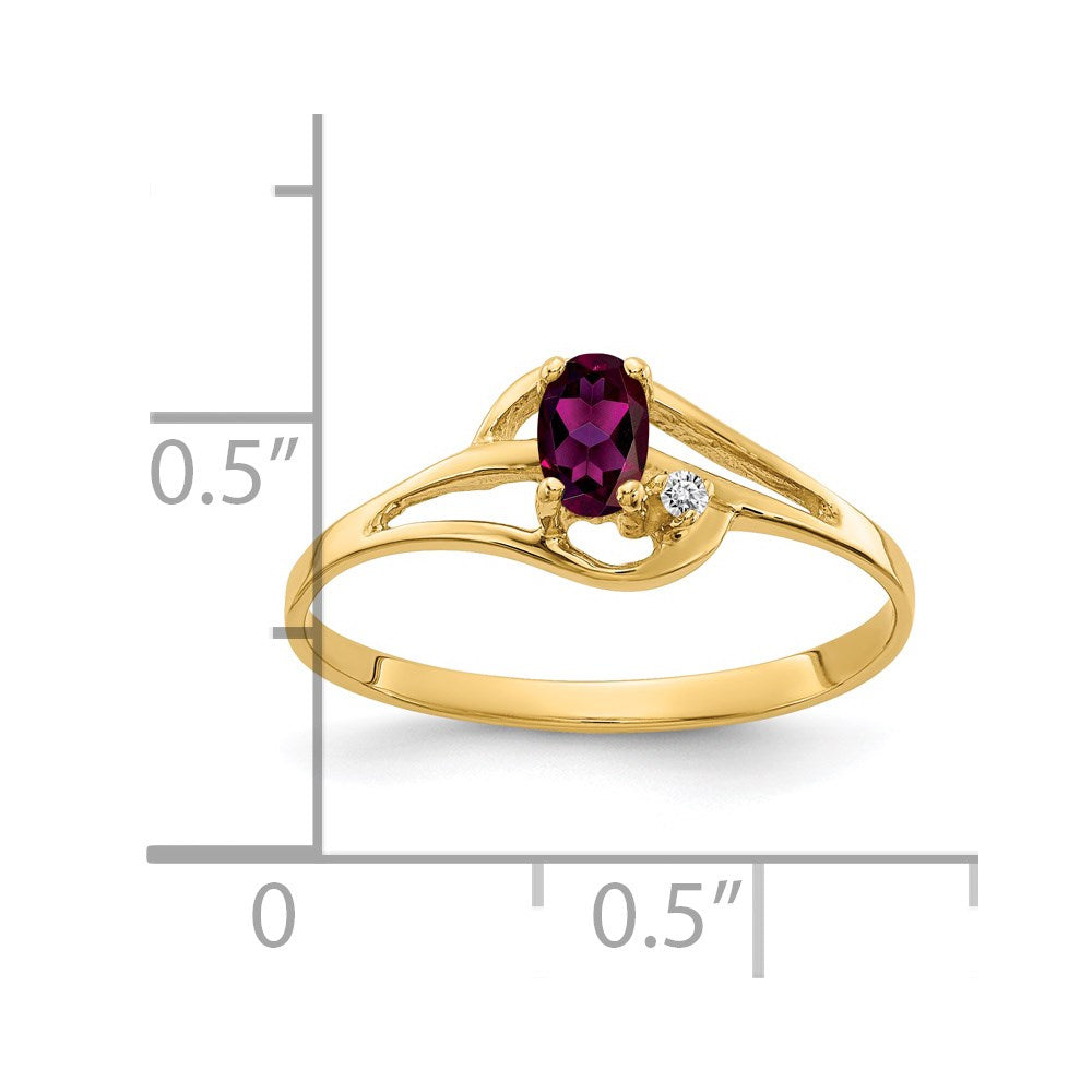 14k 5x3mm Oval Rhodolite Garnet AA Diamond ring