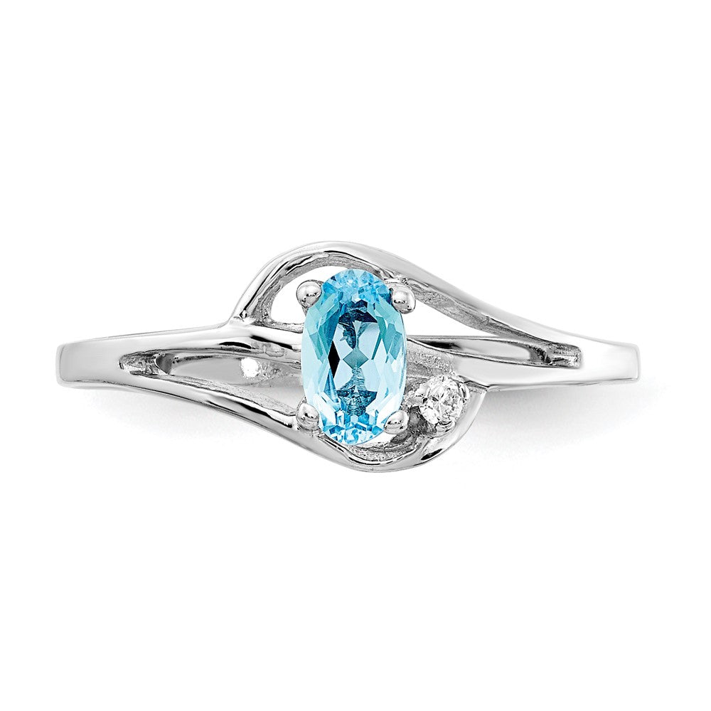 14k White Gold Blue Topaz Diamond Ring