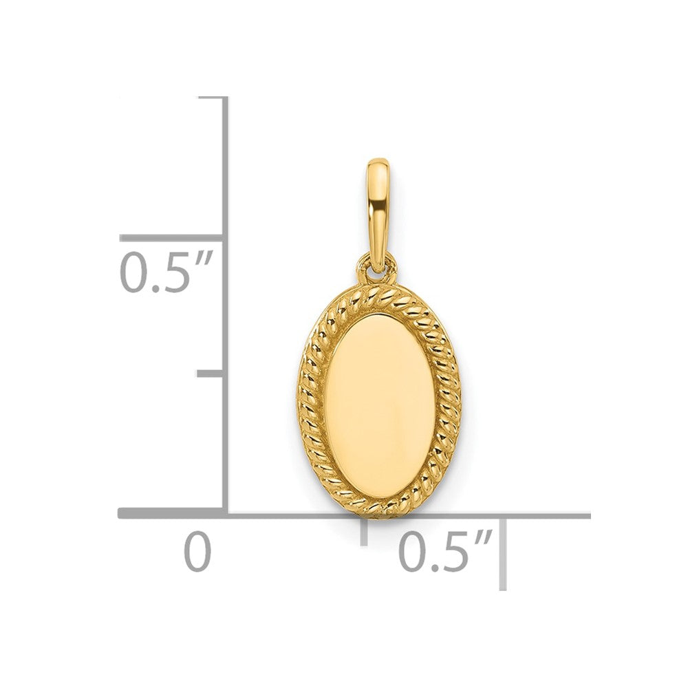 14K Plain with Rope Edge Engravable Oval 11.4x7.8mm Charm