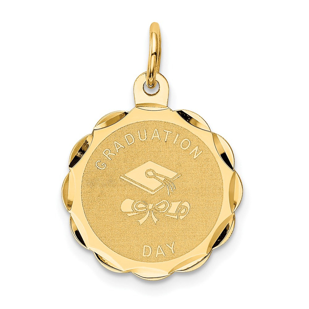 Solid;Polished;Die struck;14k Yellow gold;Engravable;Brocaded disc