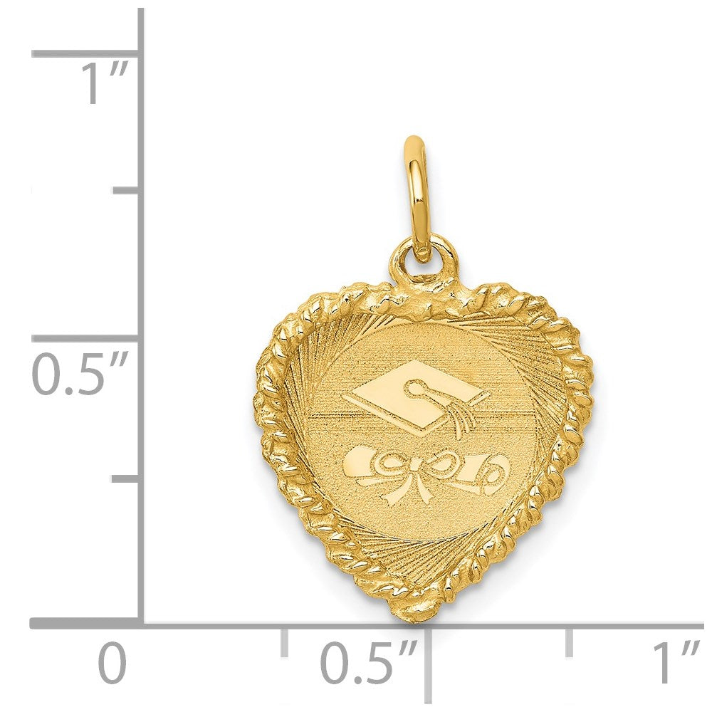 14k Graduation Cap Engravable Heart with Rope Edge Charm