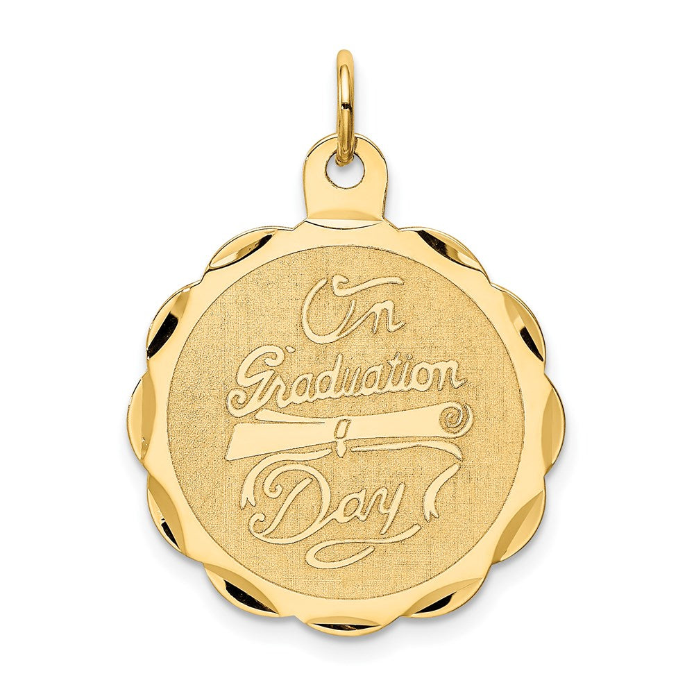 Solid;Polished;Die struck;14k Yellow gold;Flat back;Engravable;Brocaded disc