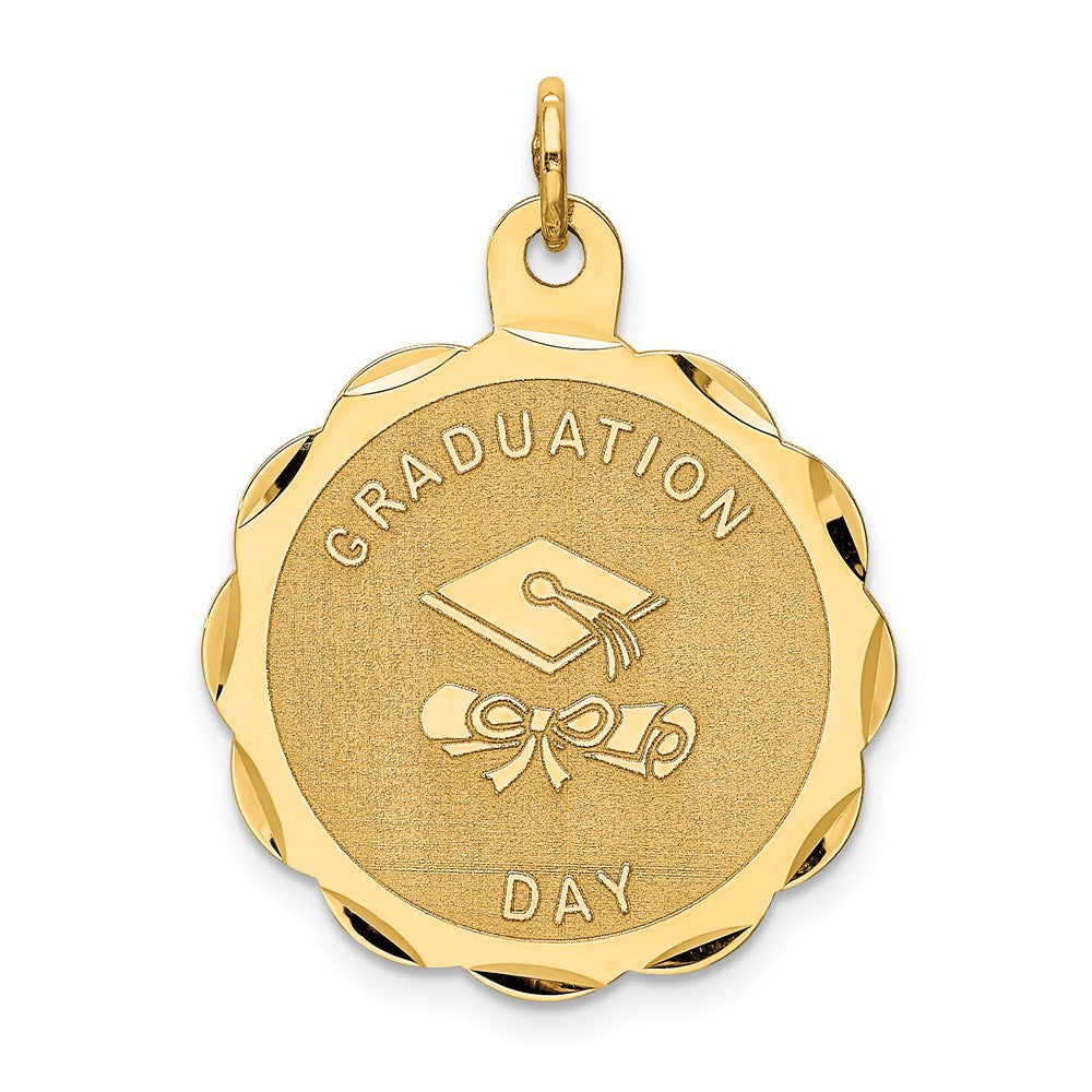 Solid;Polished;Die struck;14k Yellow gold;Engravable;Brocaded disc