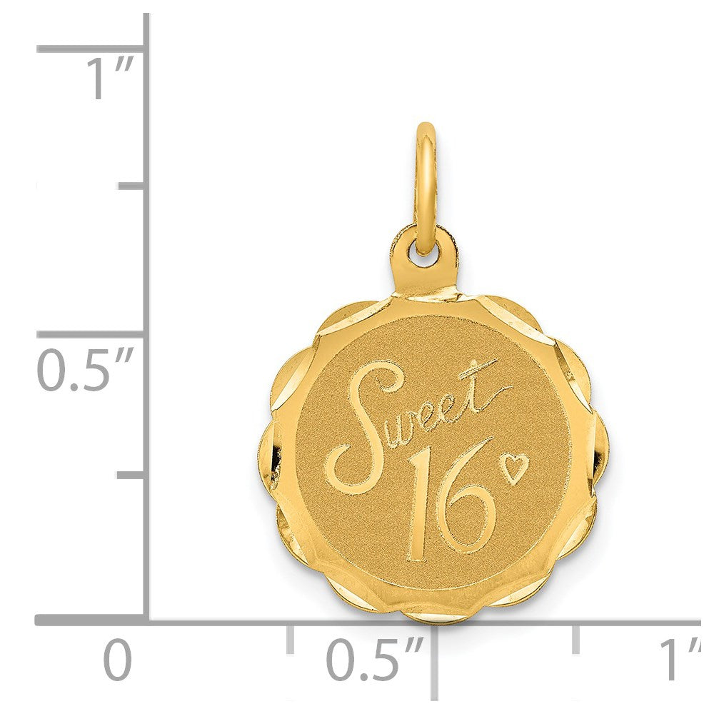 14k SWEET 16 Engravable 15mm Disc Charm