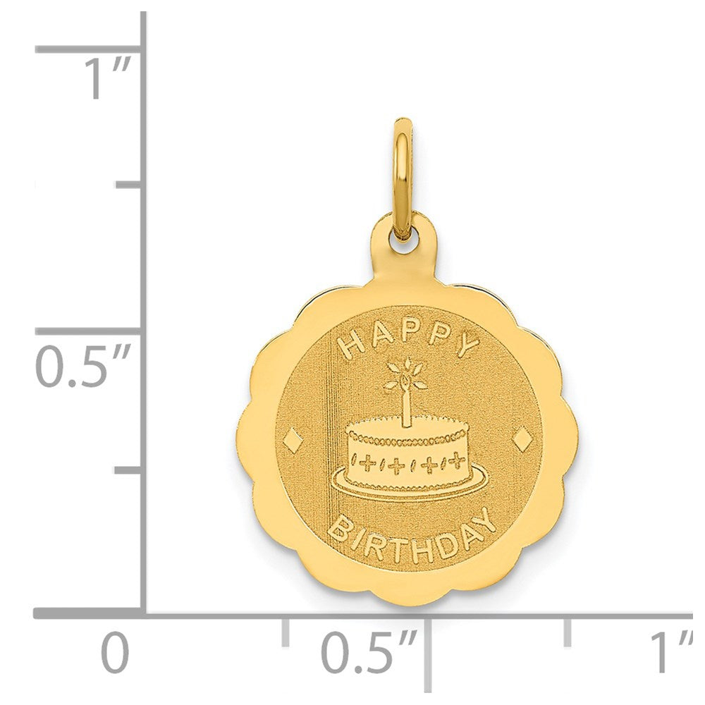 14K Polished Satin HAPPY BIRTHDAY with Cake 14mm Engravable Disc Charm