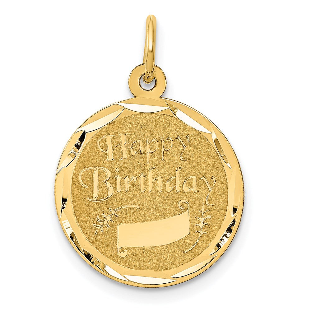 Solid;Polished;14k Yellow gold;Flat back;Engravable;Faceted;Laser Etched