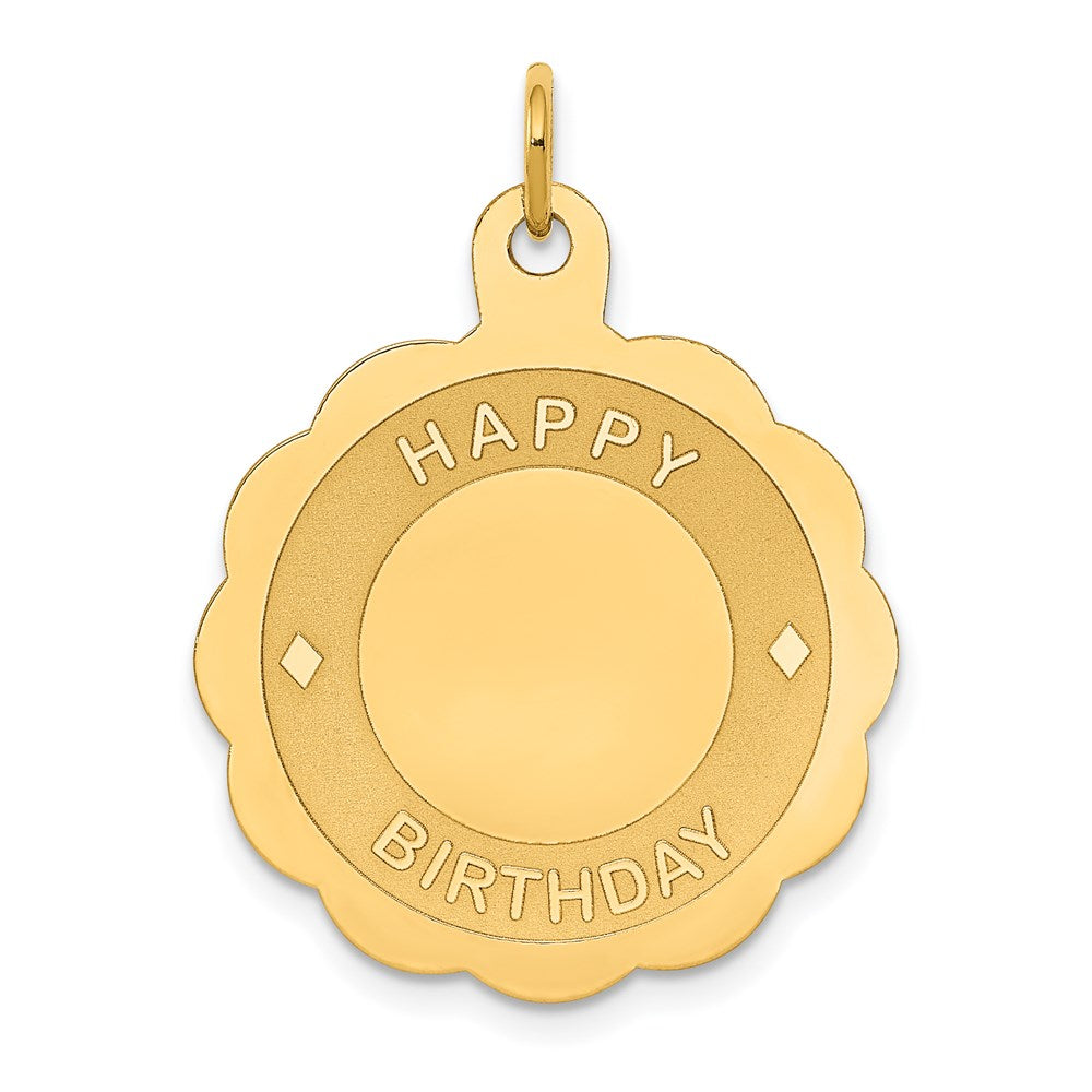 Solid;Polished;14k Yellow gold;Flat back;Engravable;Faceted;Laser Etched