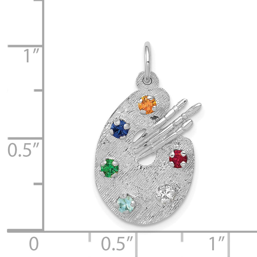 14k White Gold Multi-color CZ Stones Artist Palette Charm