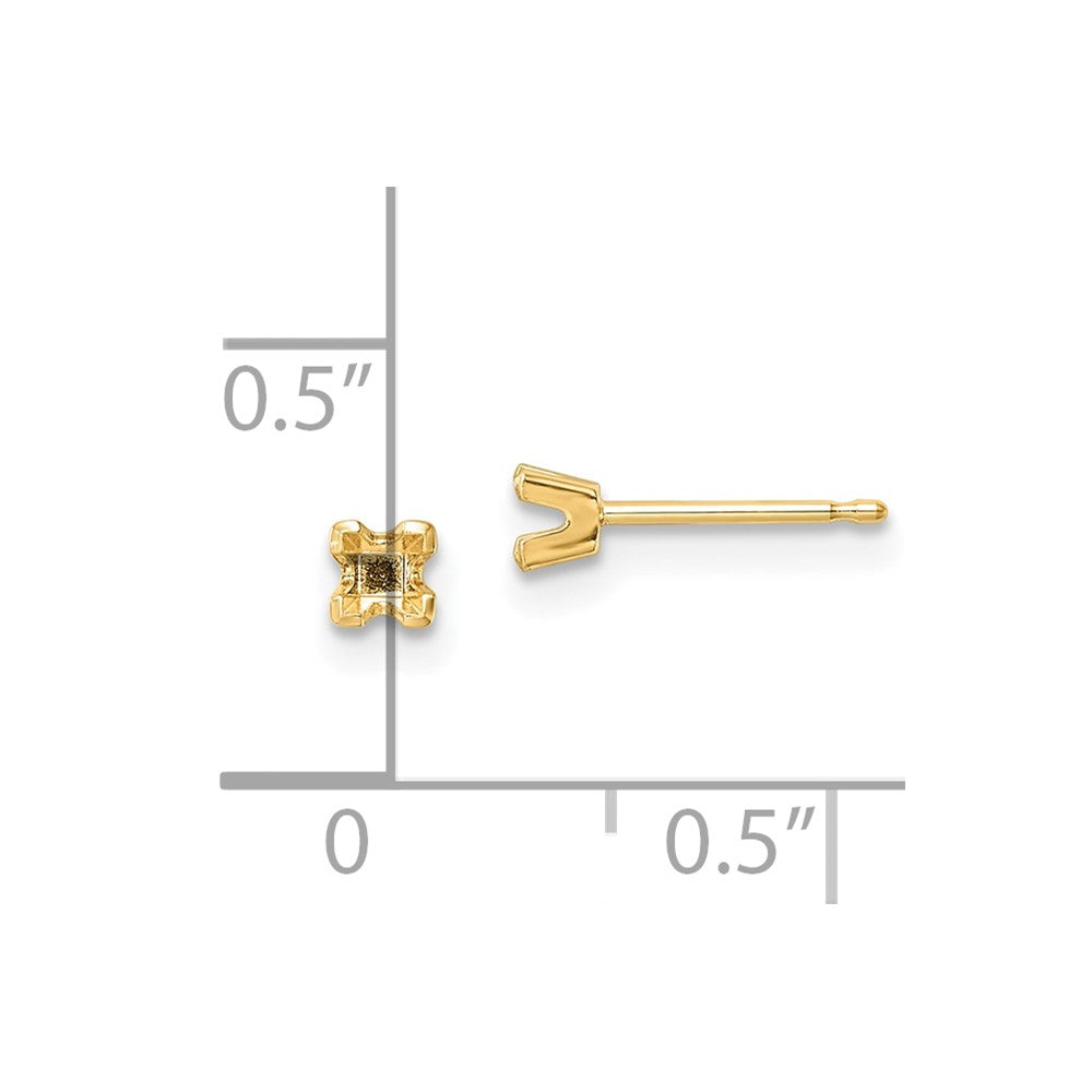 14k 2.75mm Princess Cut Stud Earring Mountings