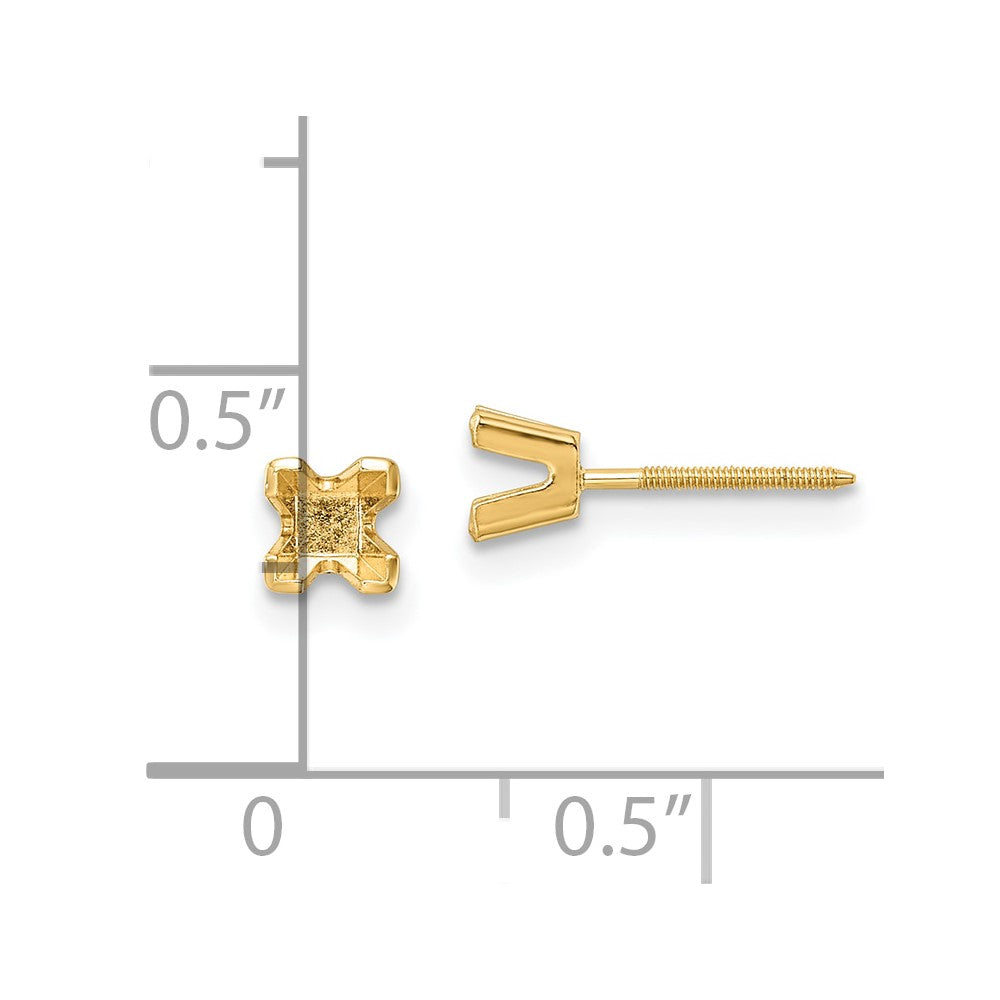 14k 3.5mm Princess-cut Stud Earring Mountings