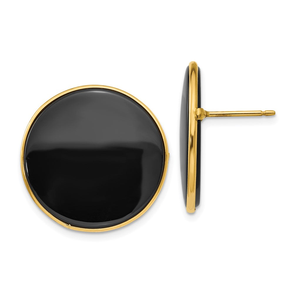 Polished;14k Yellow gold;Post;Genuine;Onyx