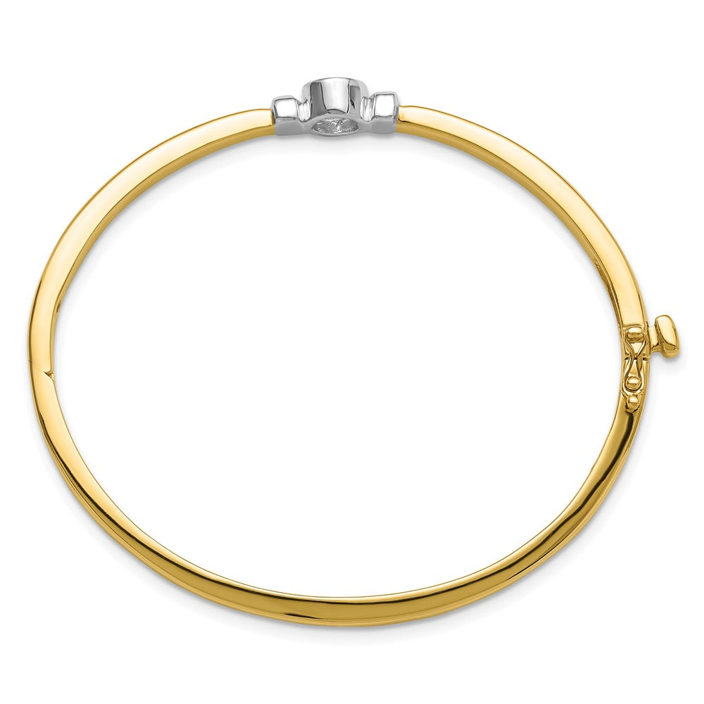 14k Two-tone Holds 1/2 carat 5.0mm Round Stone Hinged Oval Bangle Bracelet Mounting